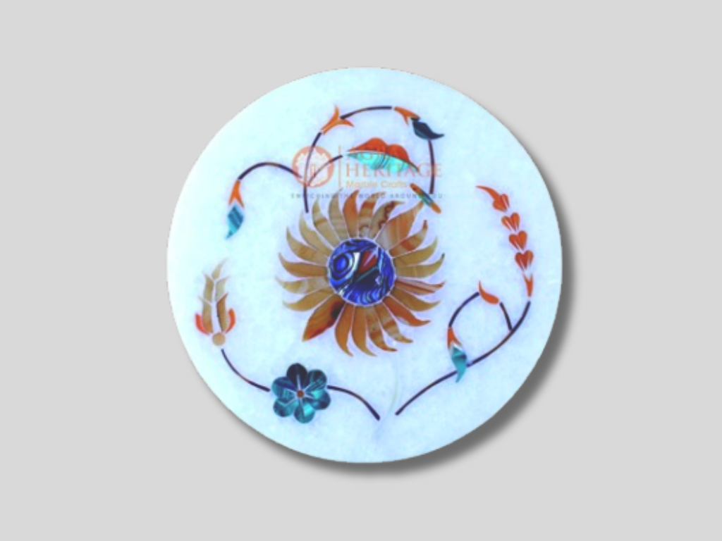 White Marble Coaster Set Hakik Floral Inlay Art Gifts